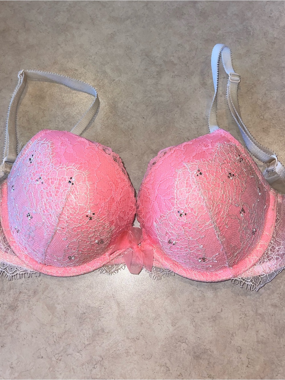 Victoria's Secret Pink Lace Push-Up Bra with Rhinestone Detail